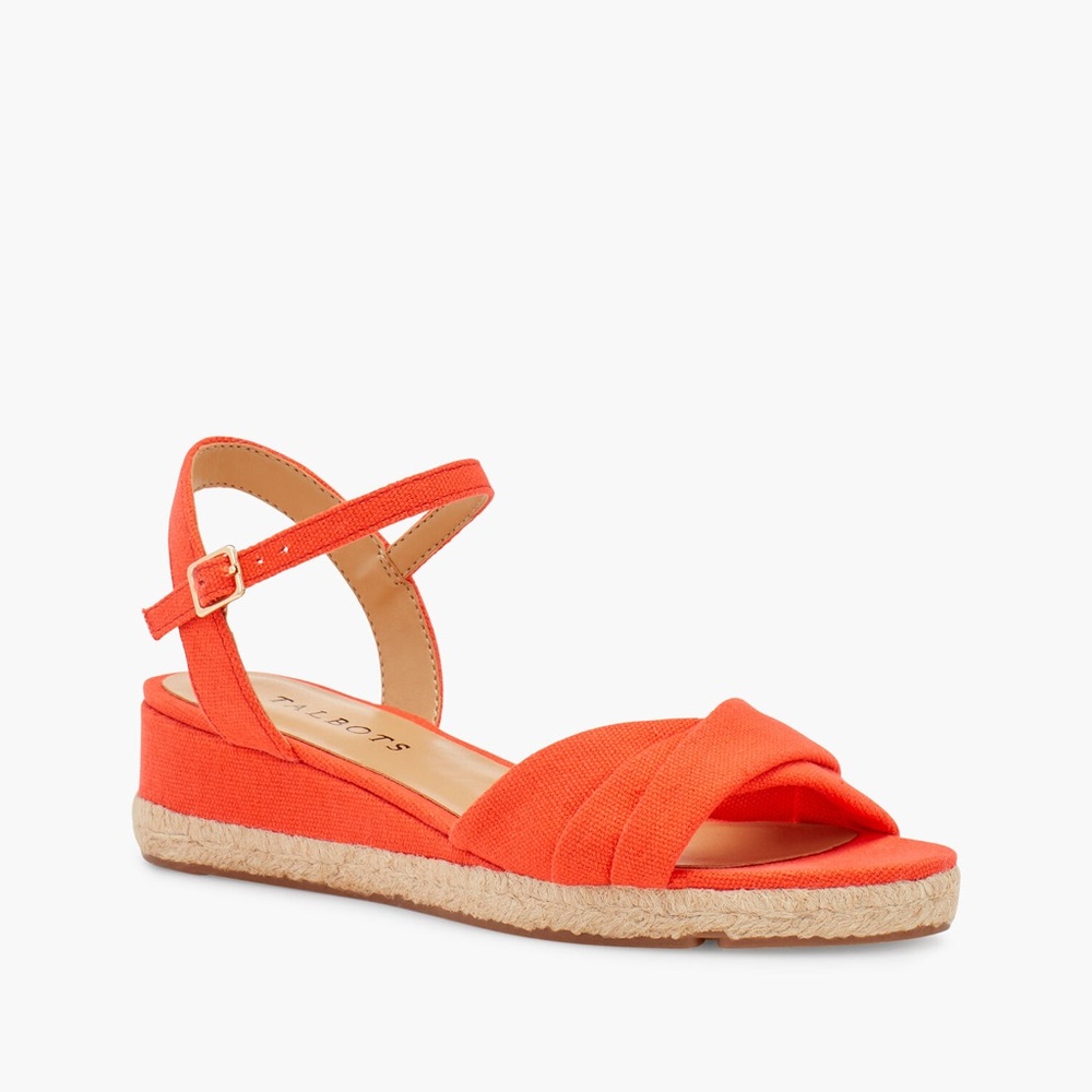 NWOT Talbots Pamela Twist Espadrille Wedges Bright Papaya Size 9.5 Coastal Prep